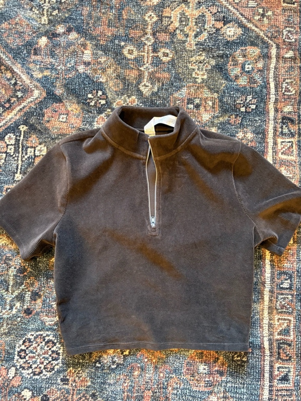 ALO Yoga Short-Sleeve Half-Zip Hoodie in Chocolate Brown